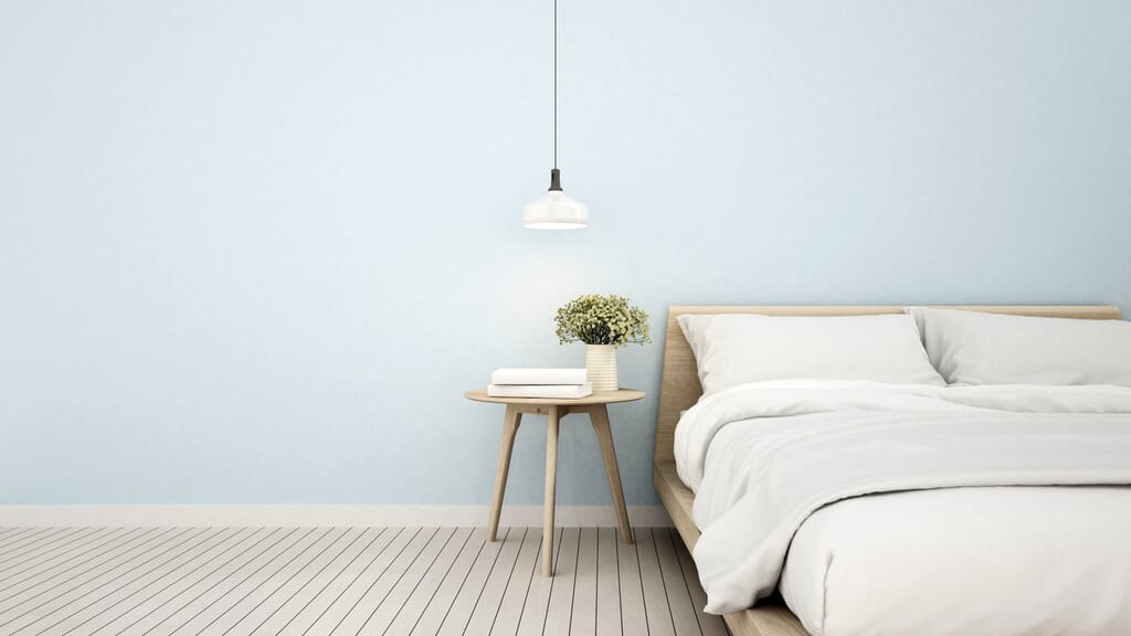 3D Rendering | White Bed and Table Picsera